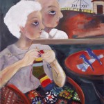 painting called "knitting socks"