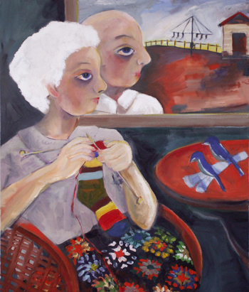 painting called "knitting socks"
