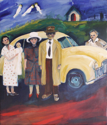 "the Christening" - oil painting from the series "the Australian Dream" by Australian artist Angela Bettess