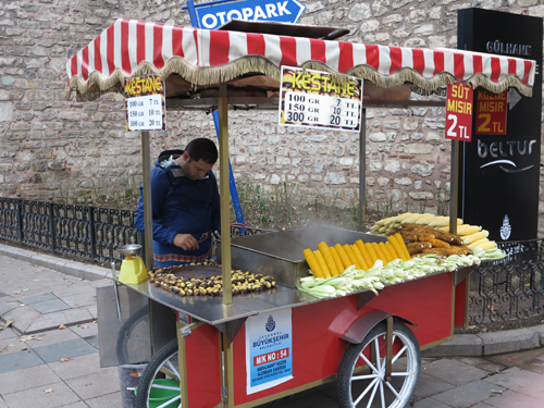selling chestnuts and corn outside the Topkapi Palace